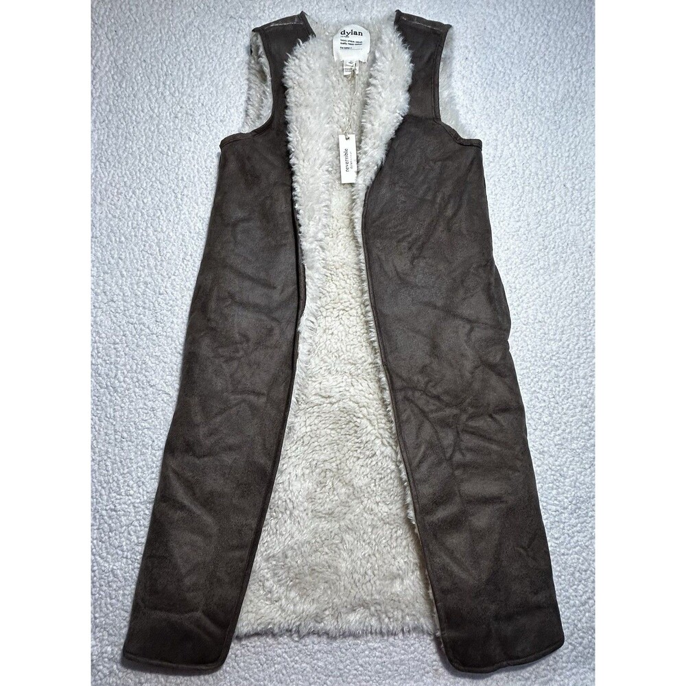 Dylan by True Grit Reversible Long Vest Womens XS NWT Faux Shearling Suede Brown